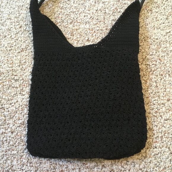 Jackson Crochet Purse Bag Black Strap Snap Closure Boho Minimal Beach Boho - Picture 2 of 14